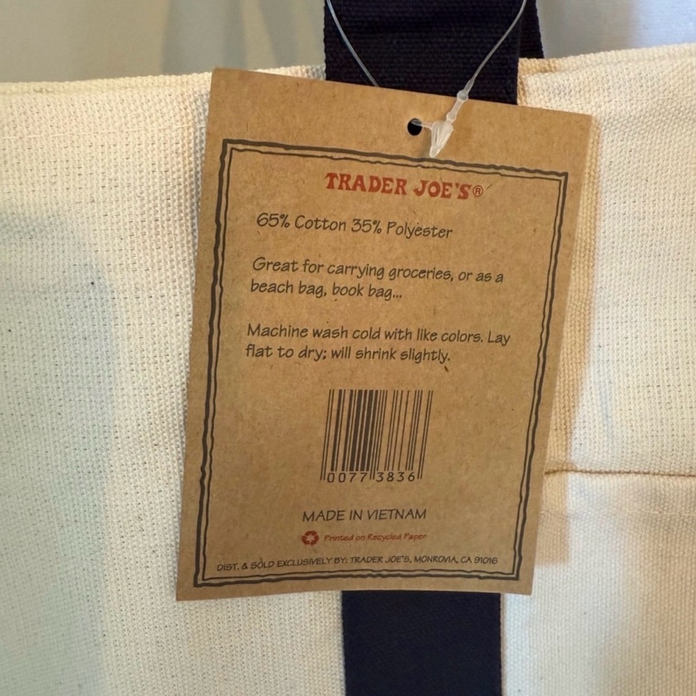 Trader Joe’s Navy Canvas Tote Bag Reusable Grocery Shopper NWT - Picture 4 of 4